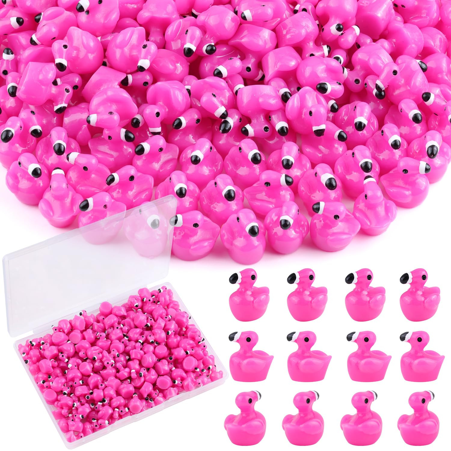 110PCS Mini Resin Animals Cute Rose Pink Tiny Flamingo Ducks, Miniature Figures to Hide, Small An... | Amazon (US)