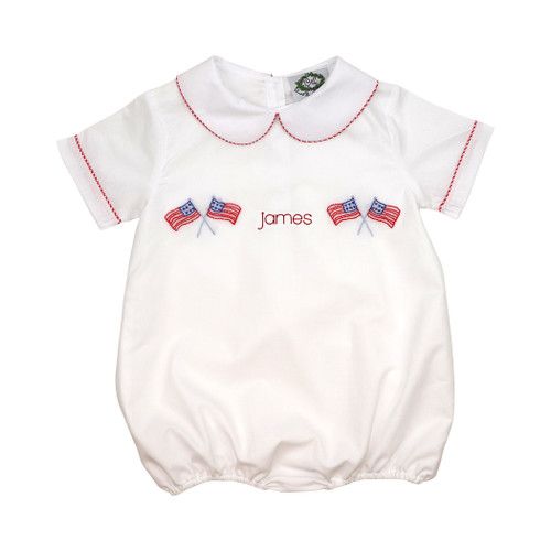 Boys White Embroidered Flag Bubble | Cecil and Lou