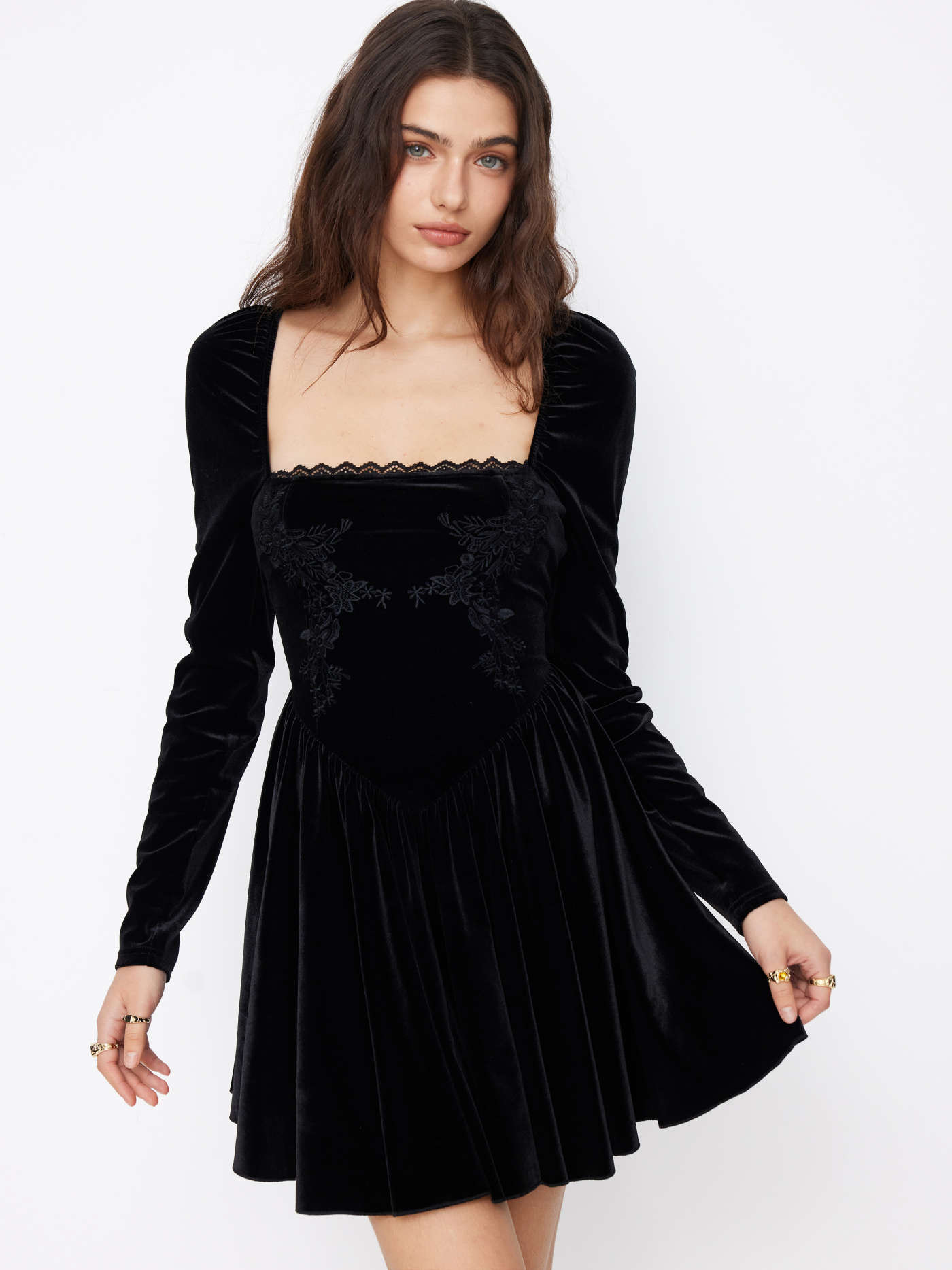 Party Dress For Party New Years Holiday Dress Velvet Velvet Square Neckline Long Sleeve Ruffle La... | Cider