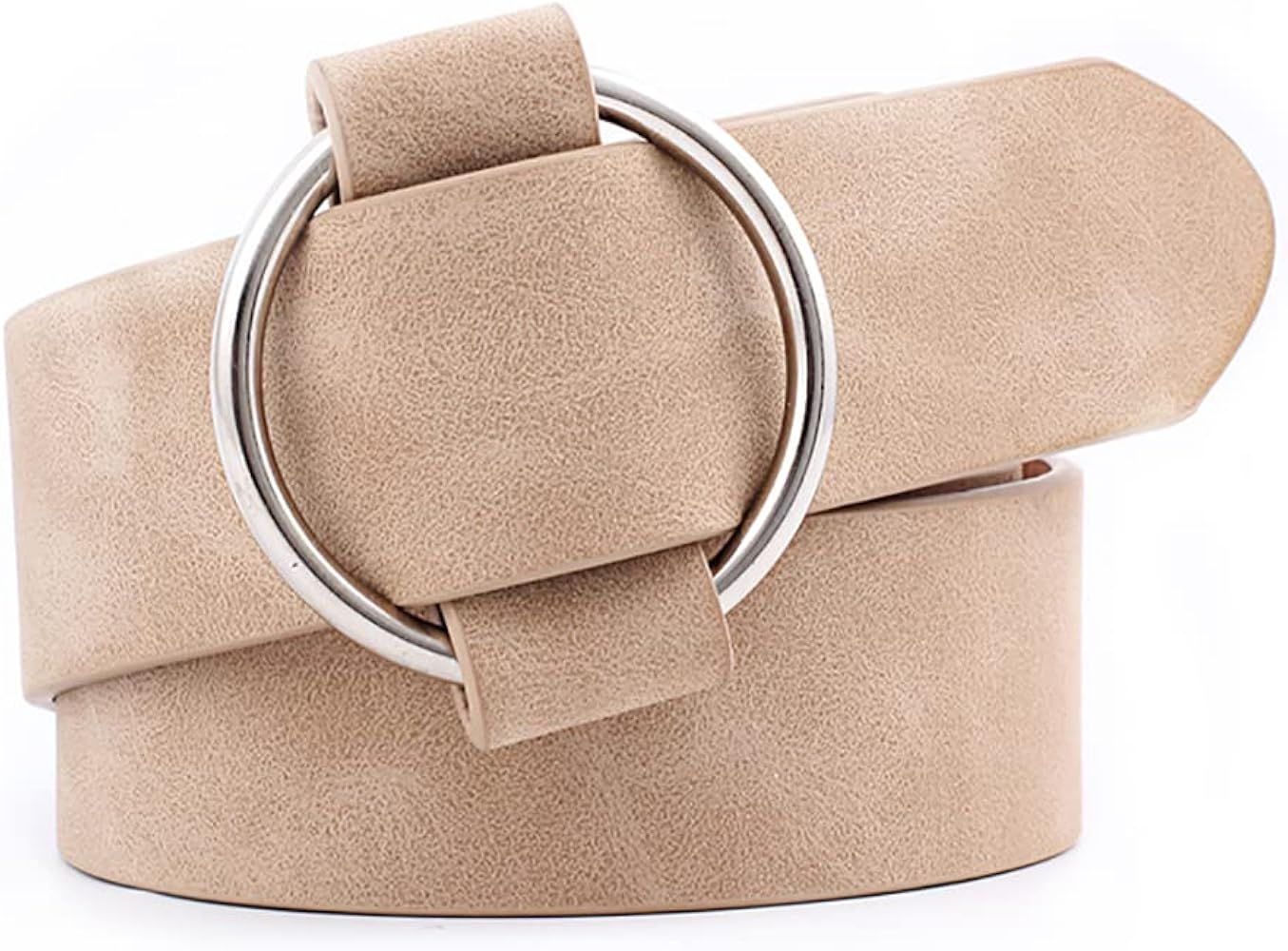 XZQTIVE Women Leather Belt No Pin Circle Buckle Fashion Waist Belt For Jean Dress | Amazon (US)