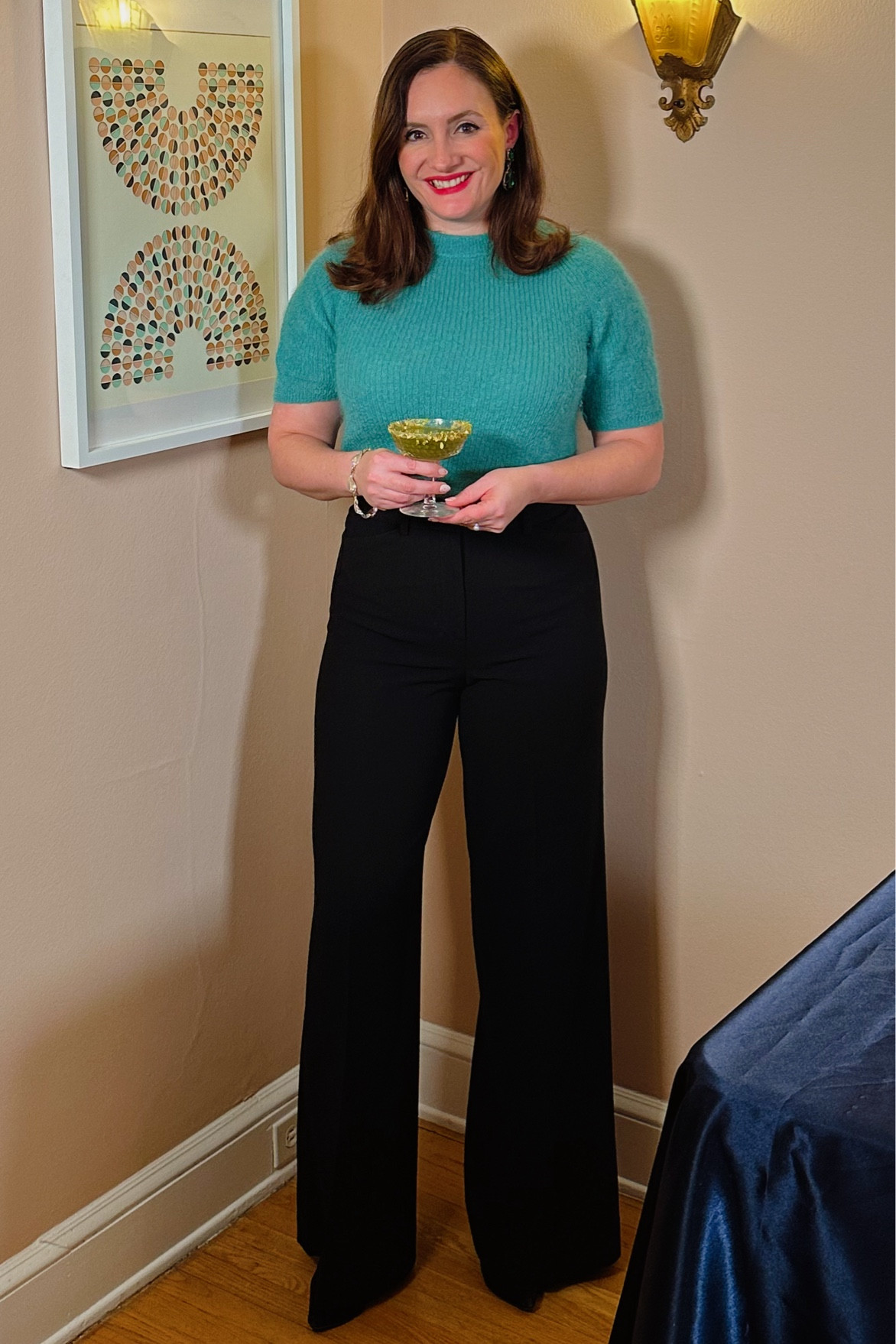 Fuzzy short sleeve + wide leg pants = holiday business casual. 

#LTKworkwear #LTKcanada #LTKsale