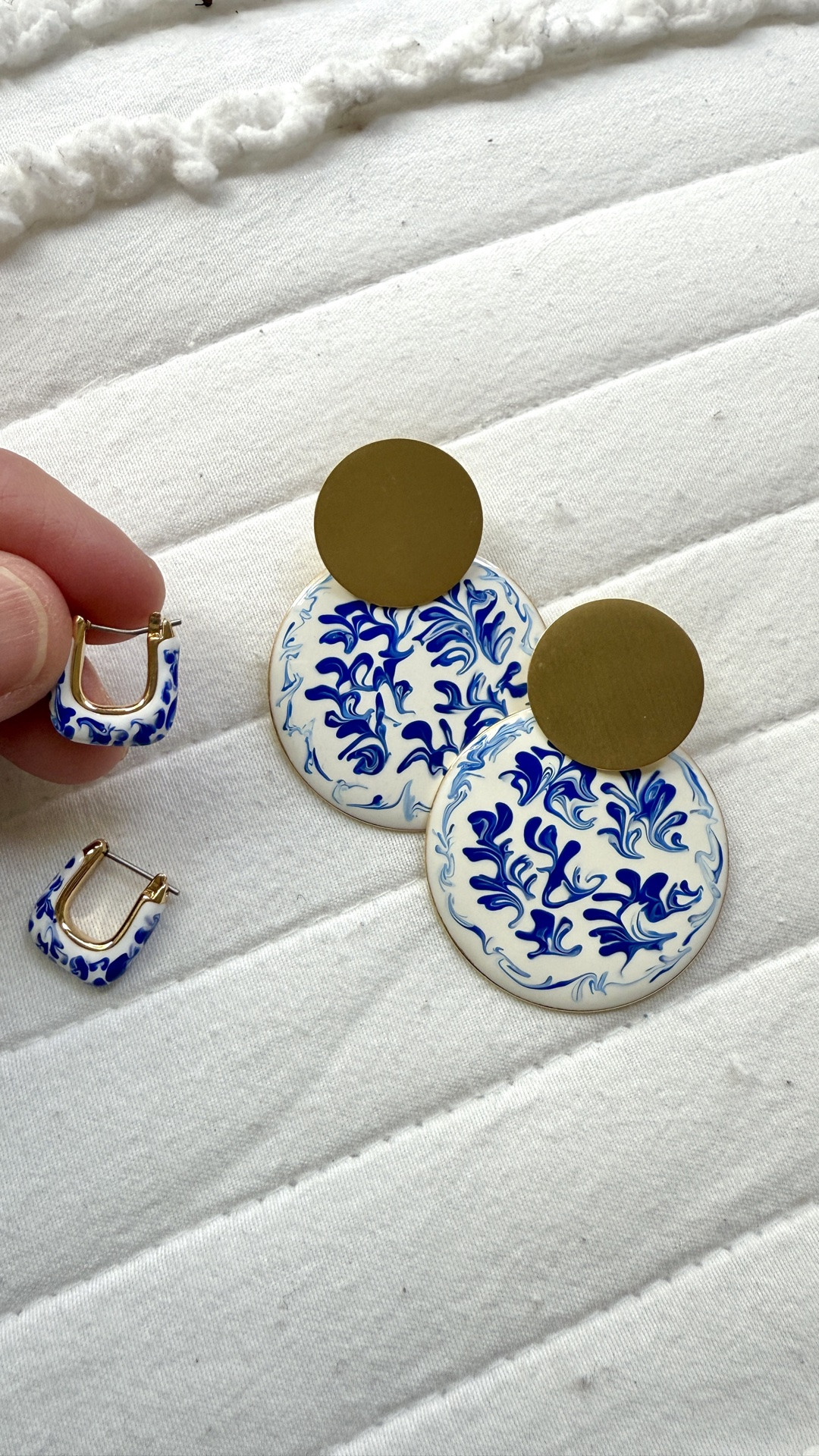 The prettiest earrings from @Ana Luisa free shipping, tarnish proof, water resistant and 2 yr warranty. Hoops are mini size. Large earrings still in stock in mini size. (I’ve had them for 5 years and no tarnishing)