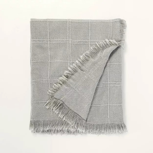 Raised Grid Stripes with Fringe Bed Throw Gray - Hearth & Hand™ with Magnolia | Target