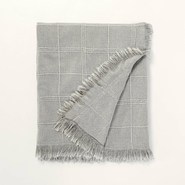 Raised Grid Stripes with Fringe Bed Throw Gray - Hearth &#38; Hand&#8482; with Magnolia | Target