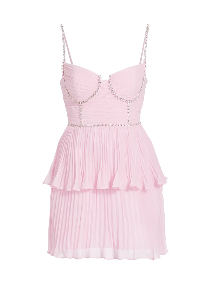 Tiered Chiffon Diamante Minidress | Saks Fifth Avenue