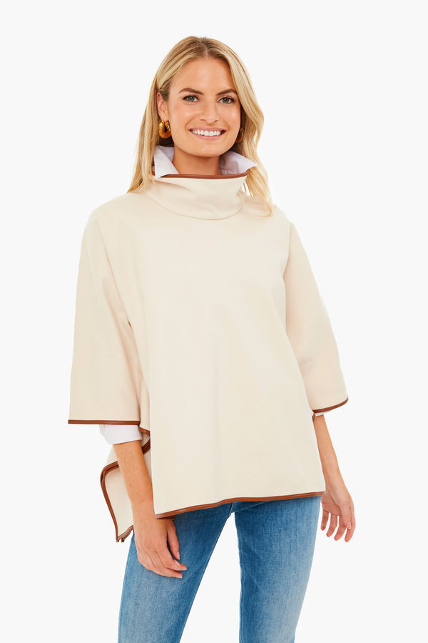 Ivory Pearl Leather Trim Funnel Neck Piper Poncho | Tuckernuck (US)