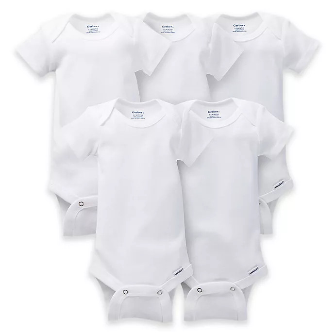 Gerber ONESIES® Brand Size 0-3M 5-Pack Short Sleeve Bodysuits in White | buybuy BABY