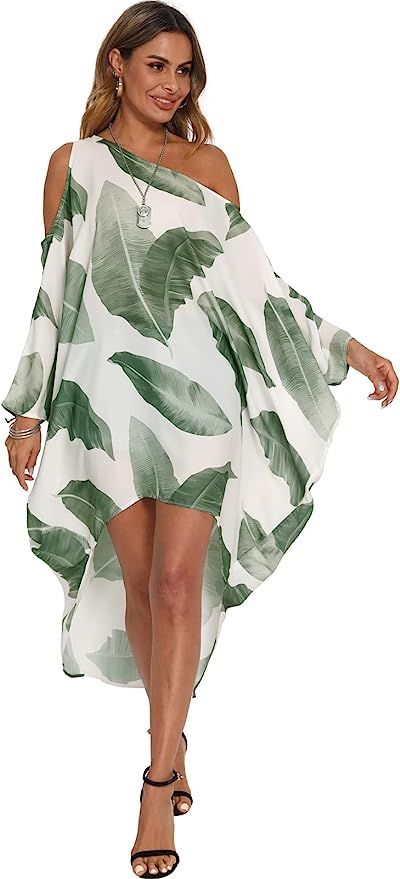 BB&KK Women's Summer Maxi Long Cold Shoulder Loose Kaftan Flowy Batwing Beach Cover Up Dress | Amazon (US)