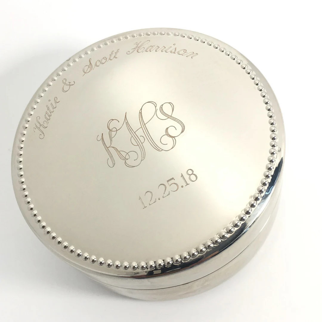 Personalized Round Jewelry Box - Engraved With Monogram Logo and Text Modern Round Design for Wed... | Etsy (US)