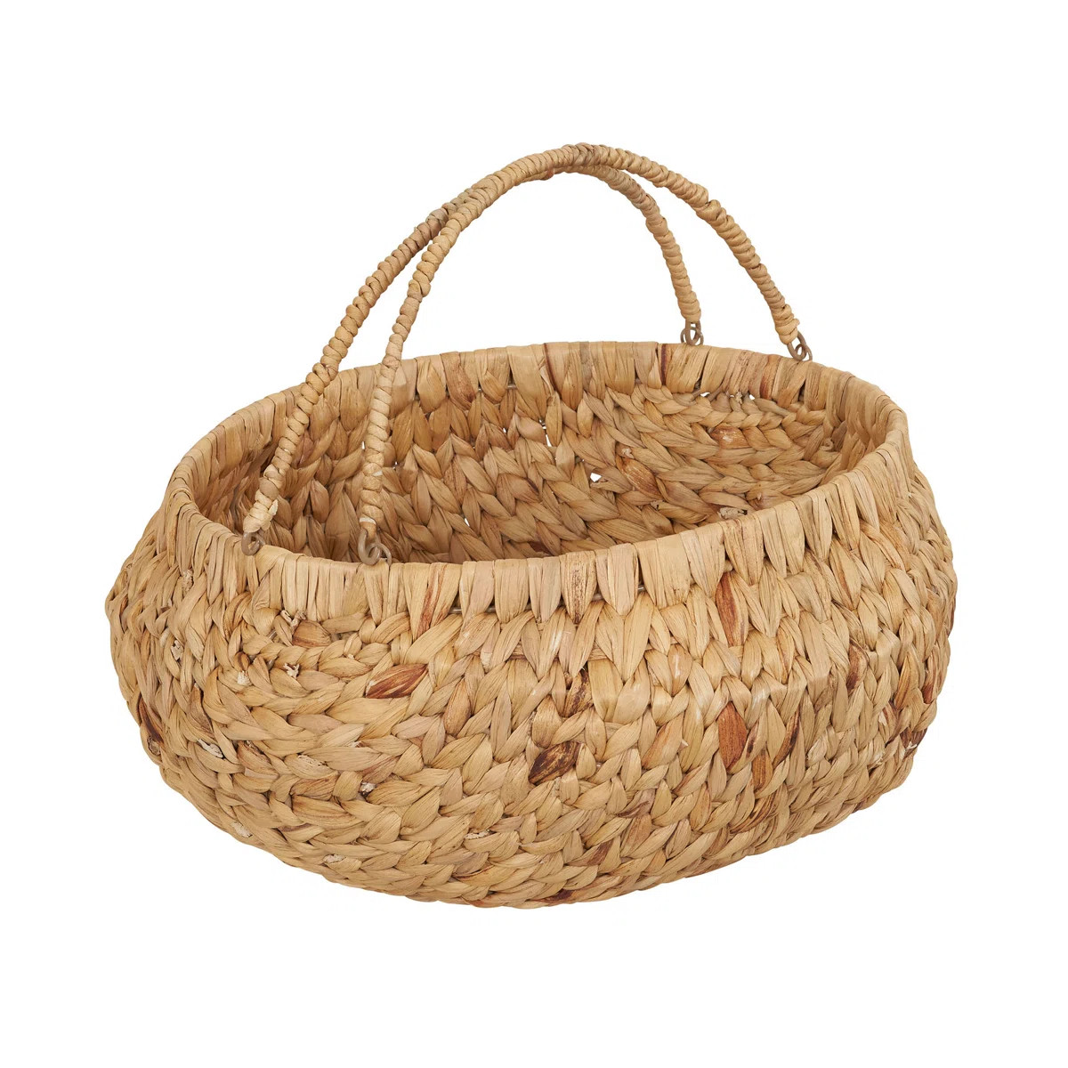 Round Woven Basket with Handles in Handwoven Water Hyacinth and Metal Frame | Wayfair North America