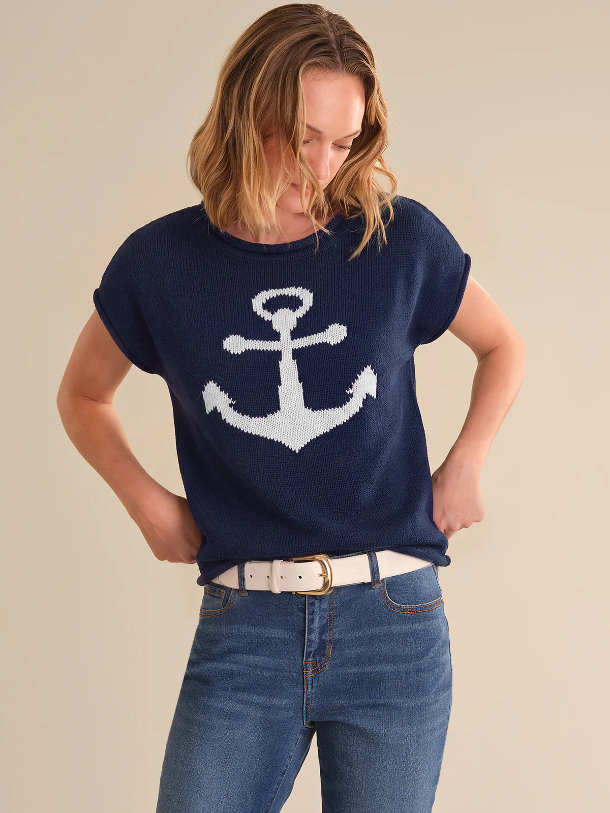 Anchor Short Sleeve Sweater – Medieval Blue Combo | 89th & Madison | 89th + Madison