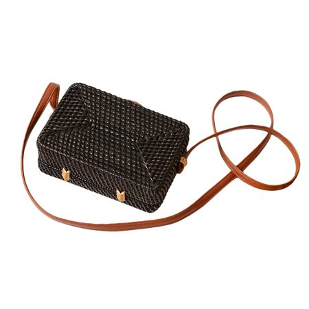 Black Beach Retro Rattan Bag Woven Handmade Ladies Round Sling Straw Bag (Square) | Walmart (US)