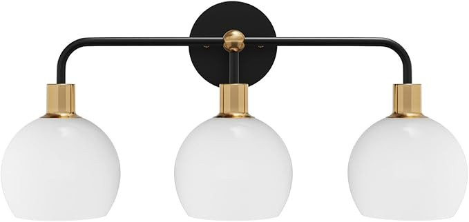 Aiwen 3-Light Bathroom Vanity Light Fixture Matte Black Finish Vanity Lighting with White Globe S... | Amazon (US)