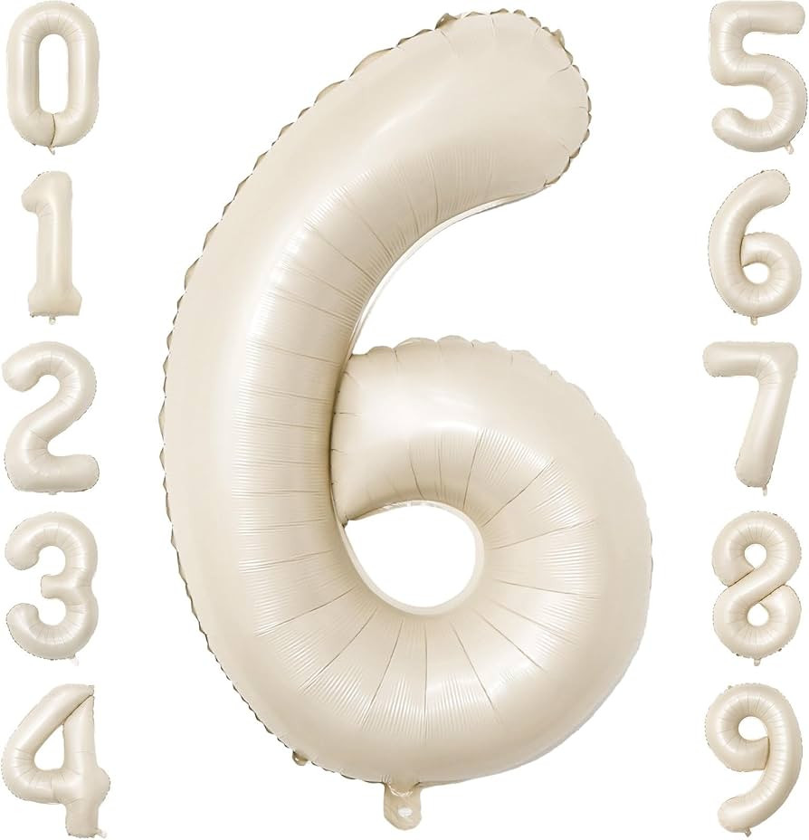 40 Inch Beige Number Balloon 6, Large Cream Number Foil Mylar Balloons for Birthday Party Celebra... | Amazon (US)