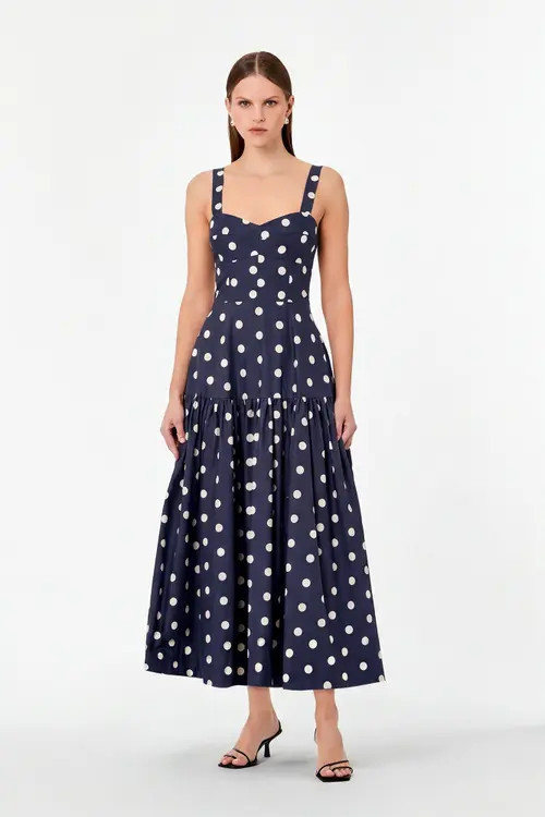 NICHOLAS Valeria Dress in Navy Polka Dot at Nordstrom, Size 0 | Nordstrom