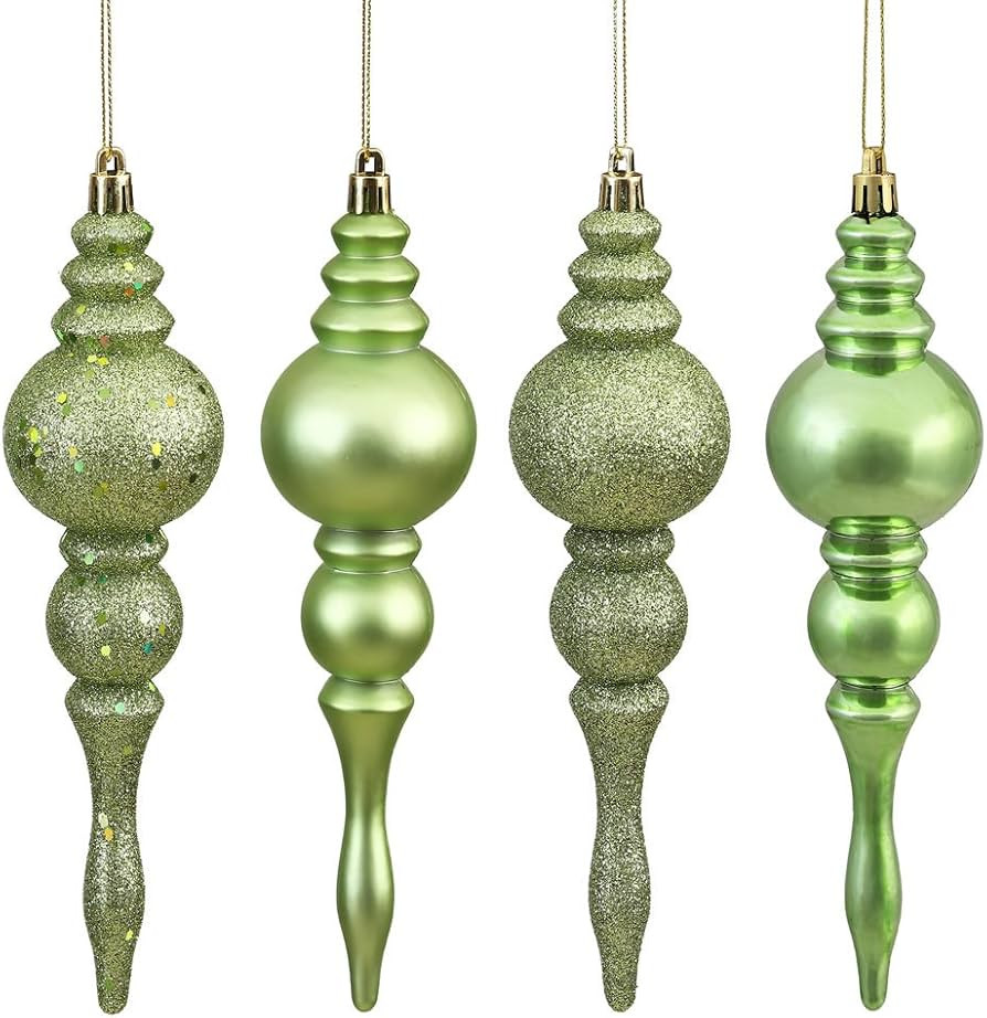 Vickerman 7" 4-Finish Finial Ornament, Shatterproof Plastic Christmas Tree Decoration, 8 Pack, Ce... | Amazon (US)
