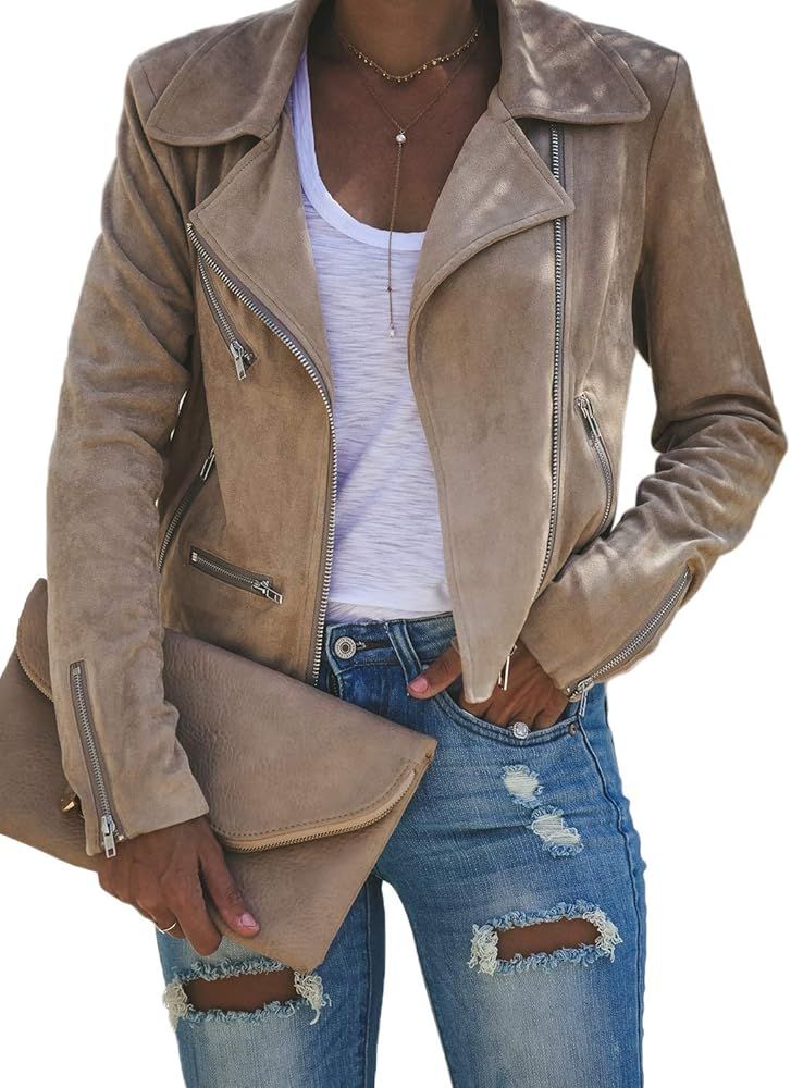 GOSOPIN Women Zipper Moto Biker Jacket Short Coat Outwear | Amazon (US)