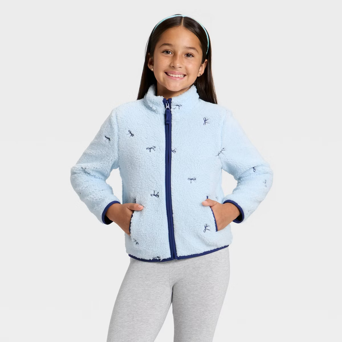 Girls' Faux Shearling Zip-Up Jacket - Cat & Jack™ Blue XL | Target
