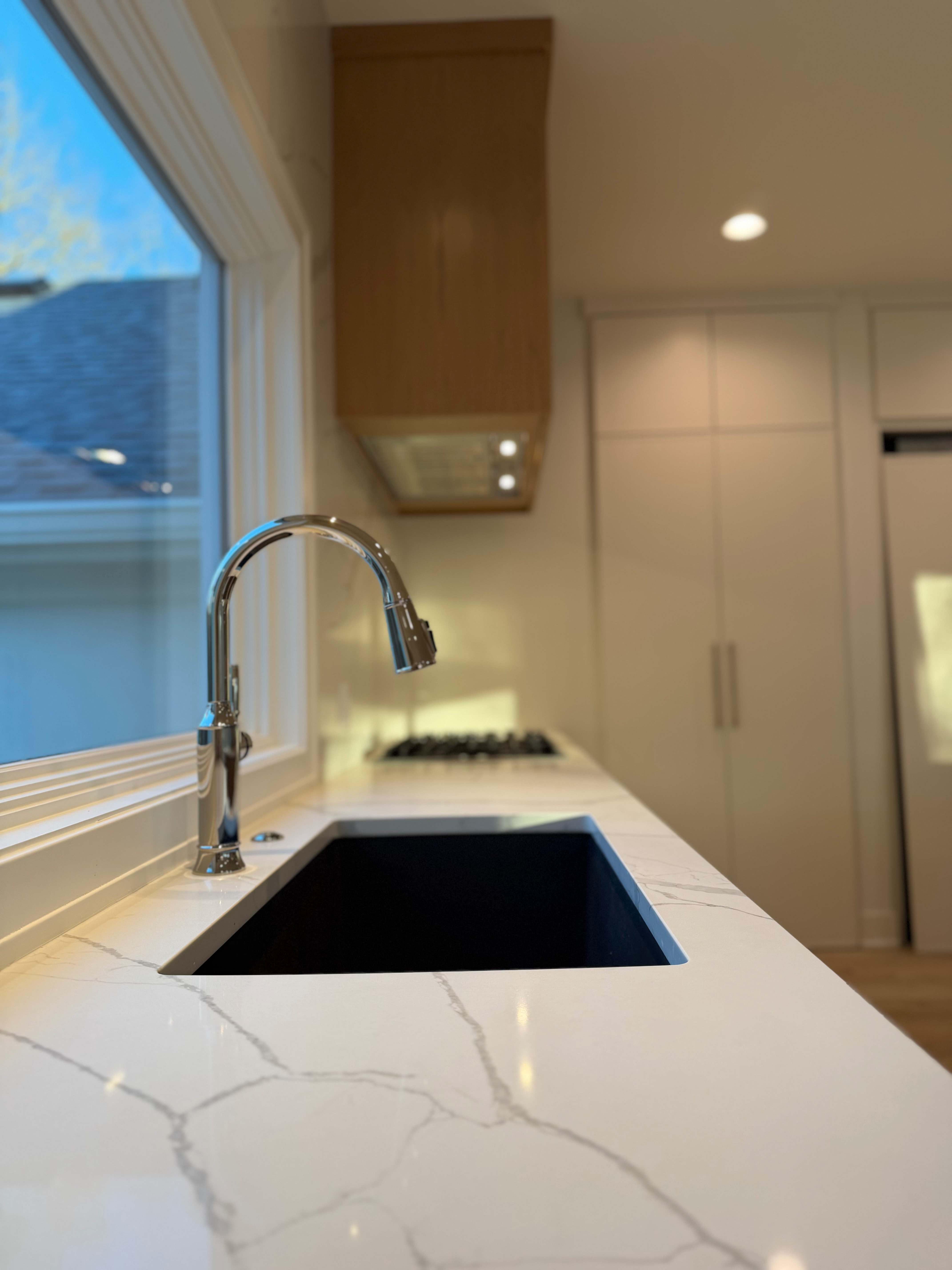This sink/faucet combo>>>
Absolutely love the cinder blanco sink and polished nickel delta faucet - two brands we source often for new builds/remodel kitchens  

 #LTKHome