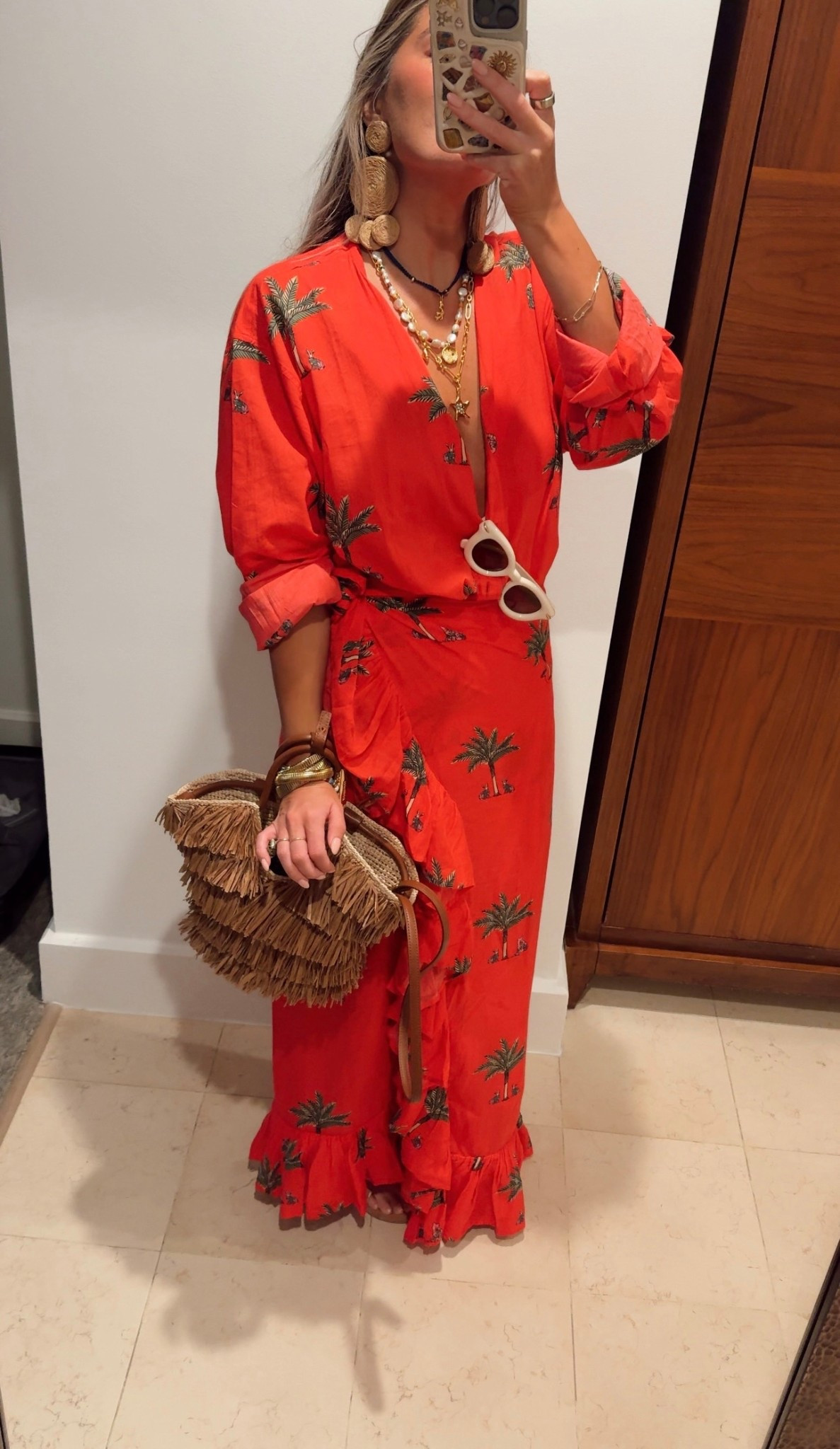 Resort wear OOTD! I love this tropical set and ruffled raffia bag. Paired with my go-to beach jewelry!

#LTKootd #LTKSeasonal