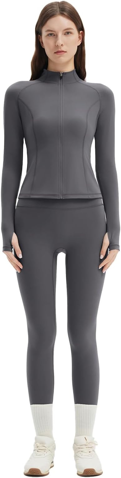 SUUKSESS Women 2 pieces Workout Sets BBL Full Zip Up Jacket High Waist Gym Leggings | Amazon (US)