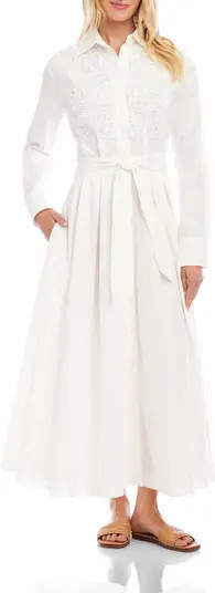 Karen Kane Floral Appliqu\u00e9 Long Sleeve Cotton & Linen Shirtdress | Nordstrom | Nordstrom