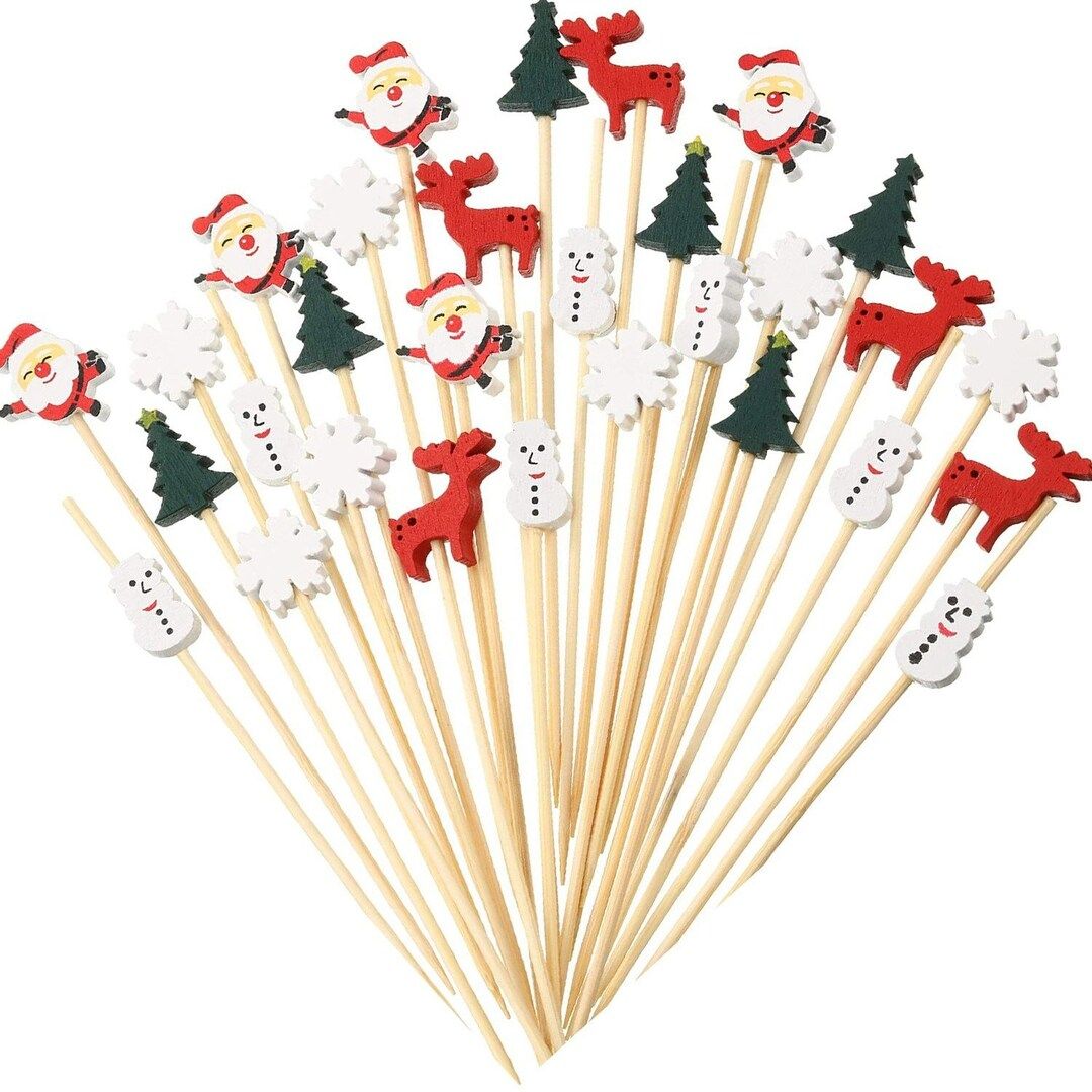 100pcs Christmas Cocktail Picks Santa Claus Snowflake Elk - Etsy | Etsy (US)