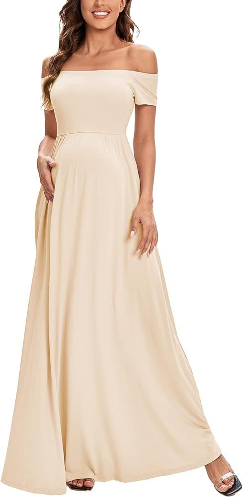 Glampunch Maternity Dress Off Shoulder Short&Long Sleeve Maxi Pregnancy Dress for Photoshoot Baby... | Amazon (US)