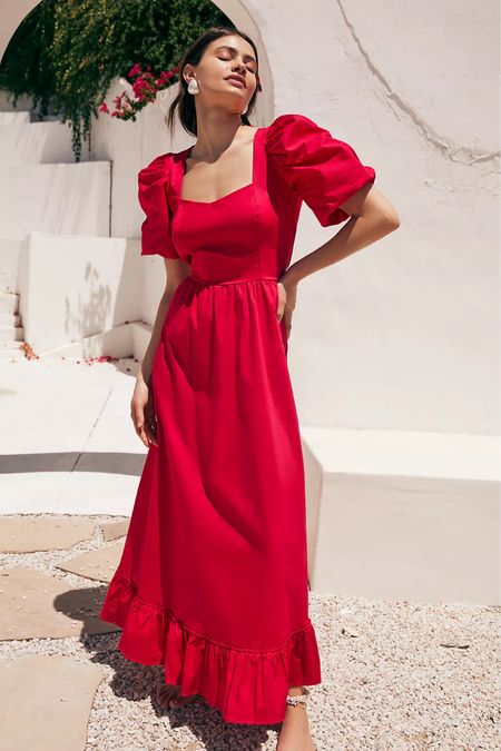 Red puff sleeve maxi dress, holiday outfits, Christmas dress 

#LTKstyletip #LTKHoliday #LTKSeasonal