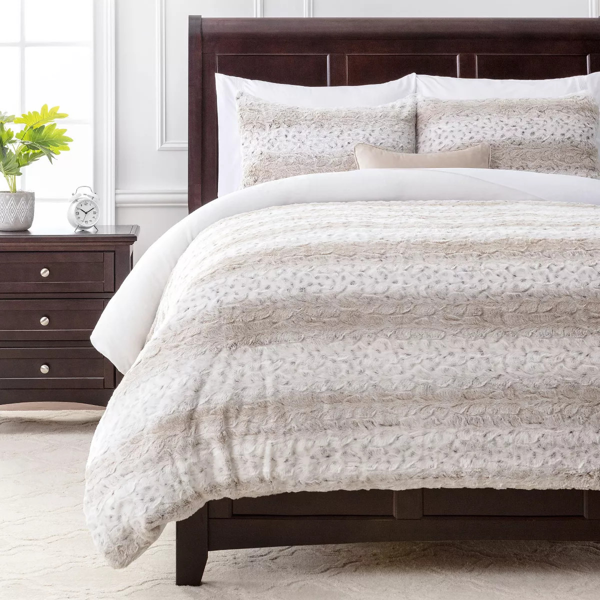 Chanasya Striped Faux Fur Duvet Cover Set | Target