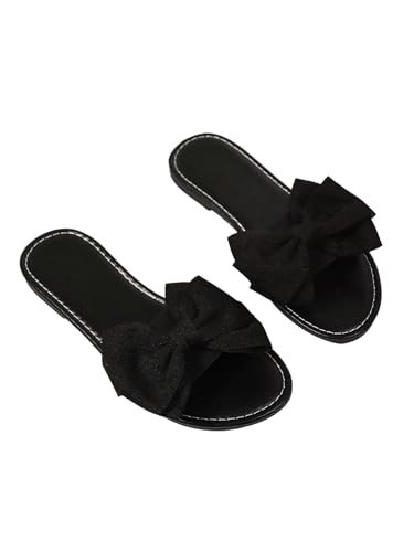 MakeMeChic Women's Bow Sandals Summer Beach Cute Flats Slides Slippers Black 6.5 | Amazon (US)