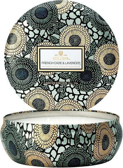 Voluspa French Cade Lavender 3 Wick Tin Candle, 12 ounces | Amazon (US)