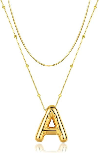 LUCA SMITH Initial Necklaces for Women, Dainty Balloon Bubble Letter, Name Letter Alphabet Pendan... | Amazon (US)