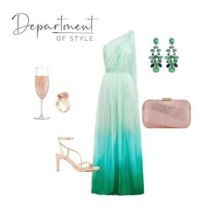 This stunning one shoulder dress in ombré turquoise is a total knockout for a special occasion.

Add statement earrings and nude heels for the final wow factor 🤩