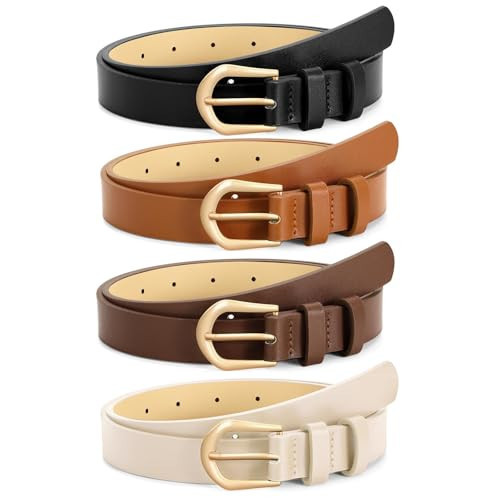 VONMELLI 4 Pack Skinny Womens Leather Belt Thin Ladies Belts for Women Fashion Jeans Dress with Gold Buckle, Black Brown Coffee Beige,XS | Amazon (US)