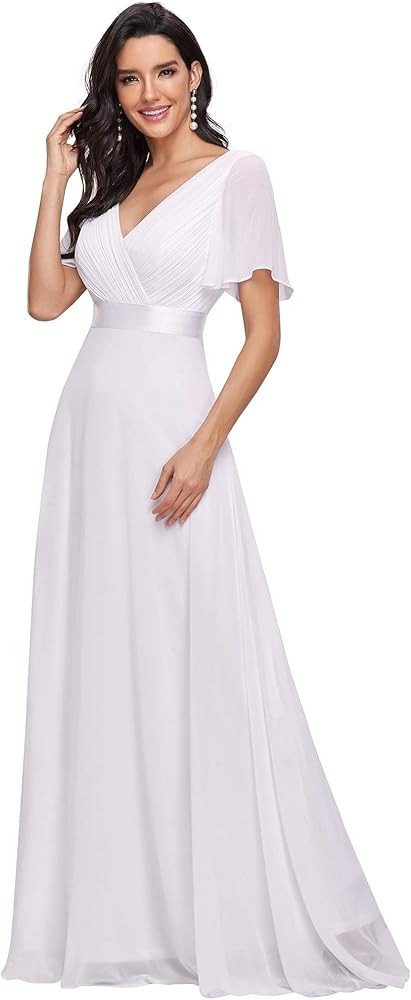 Ever-Pretty Women's Classic Chiffon Short Sleeve Pleated V-Neck Floor Length Bridesmaid Dresses 0... | Amazon (US)