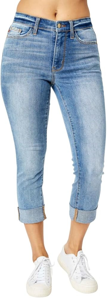 Judy Blue Mid Rise Cuffed Skinny Capri Jeans | Amazon (US)