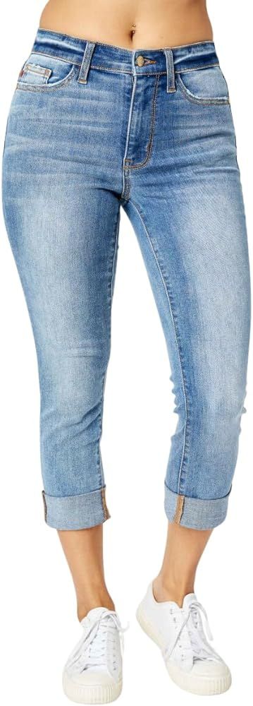 Judy Blue Mid Rise Cuffed Skinny Capri Jeans | Amazon (US)