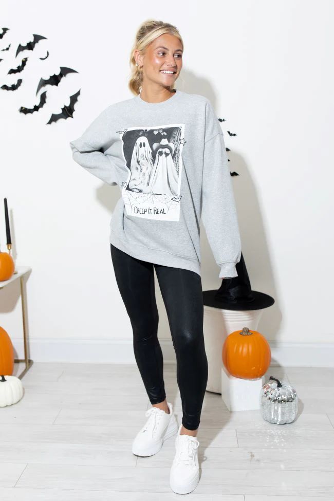 Creep It Real Light Grey Oversized Graphic Sweatshirt | Pink Lily