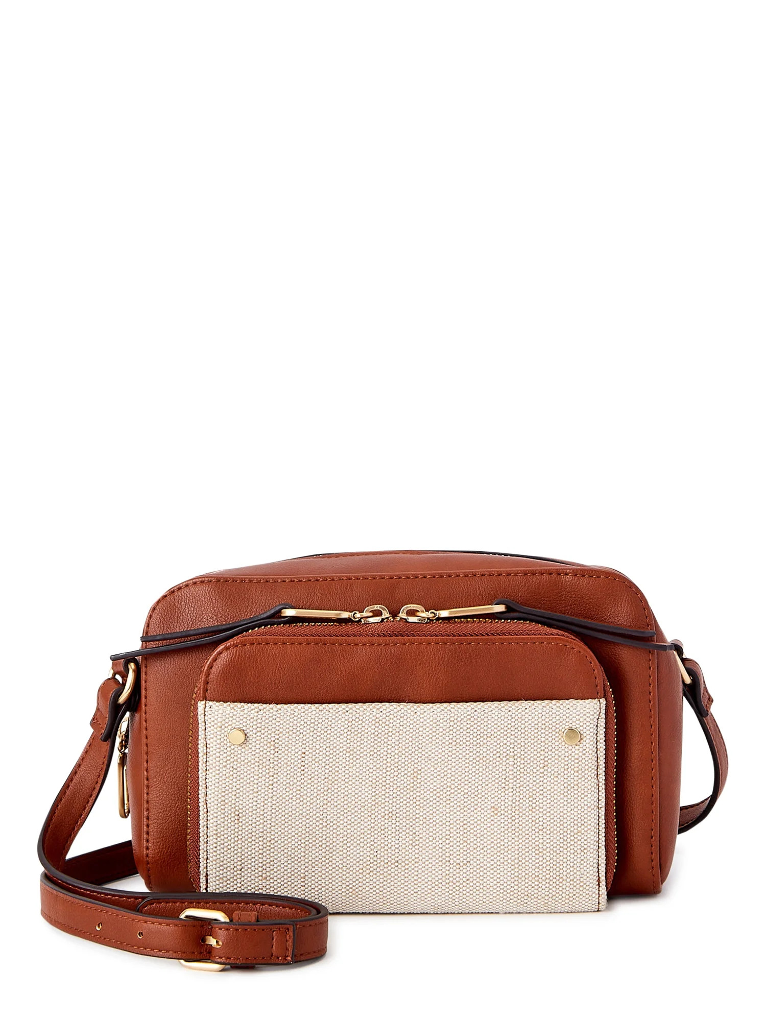 Time and Tru Women's Megan Multi-Compartment Adjustable Crossbody Handbag Cognac and Neutrals - W... | Walmart (US)
