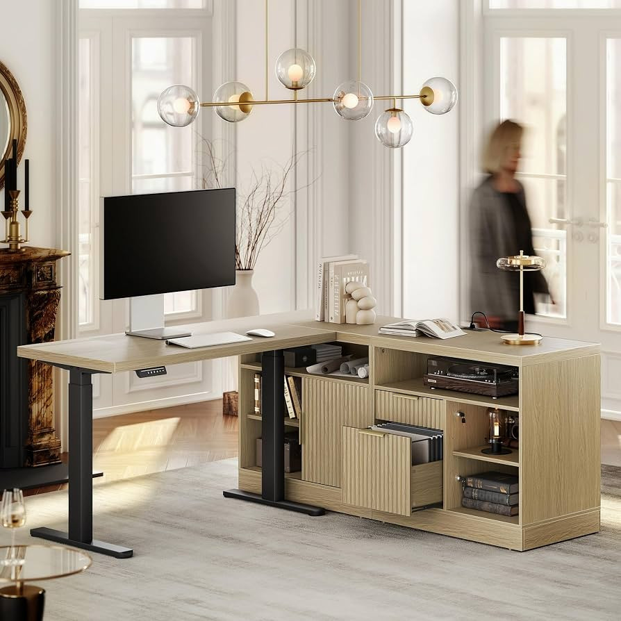 Height Adjustable Electric Standing Desk, 67 x 24 Inches Sit Stand up Desk with 2 File Cabinets, ... | Amazon (US)