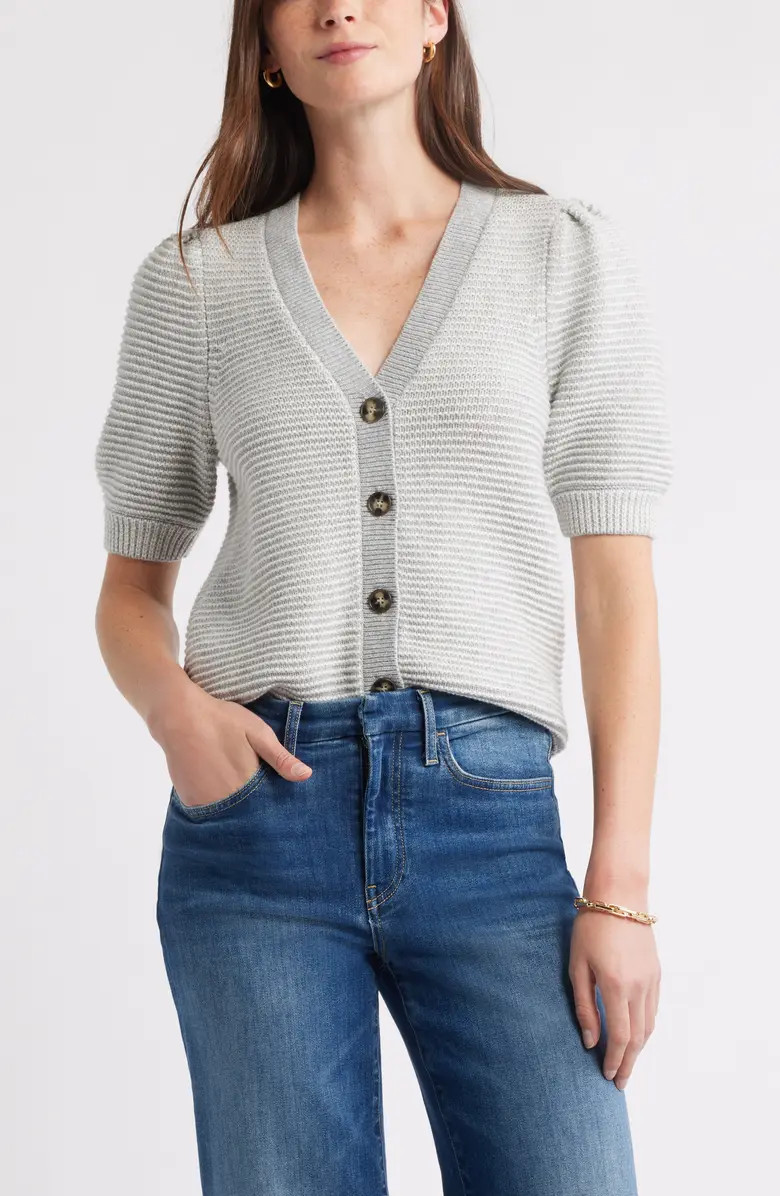 Caslon® Links Puff Sleeve Wool Blend Cardigan | Nordstrom | Nordstrom