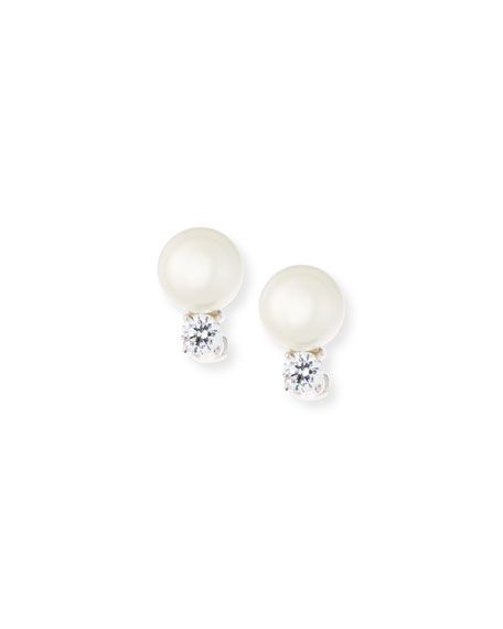 Fantasia by DeSerio 10mm Pearly Bead & Crystal Stud Earrings | Neiman Marcus