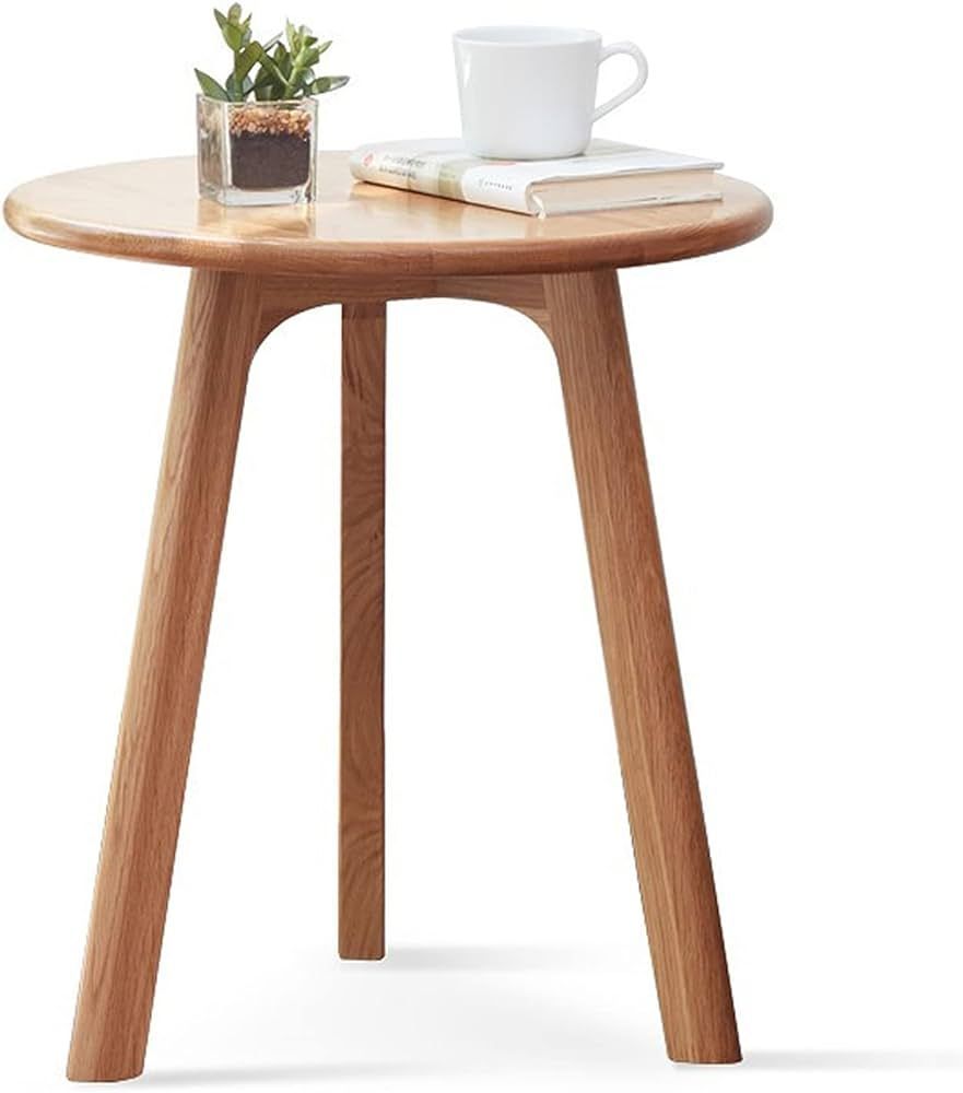 Round End Table - Accent Side Table with 3 Legs, 100% Natural Solid Wood Side Table for Living Ro... | Amazon (US)