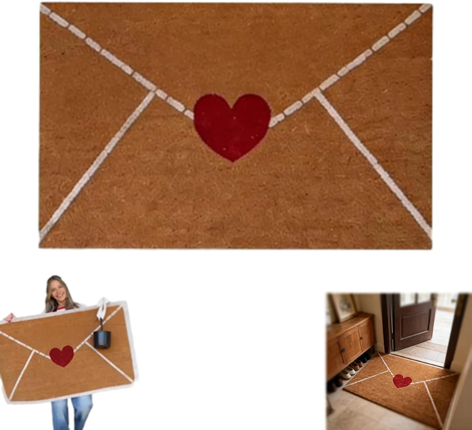 Valentine’s Day Envelope Heart Doormat – Red Love Heart Welcome Mat with Non-Slip Rubber Back... | Walmart (US)