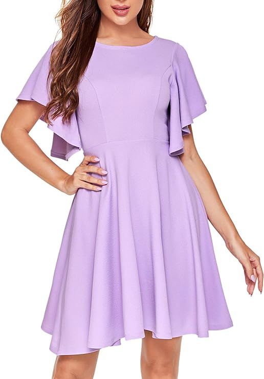 Romwe Women's Stretchy A Line Swing Flared Skater Cocktail Party Dress | Amazon (US)