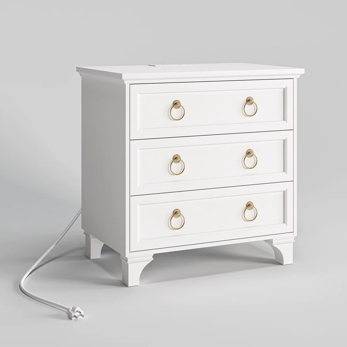 White Nightstand With Charging Station, Modern Nightstand With 3 Drawer Storage, Large Bedside Ta... | Wayfair North America
