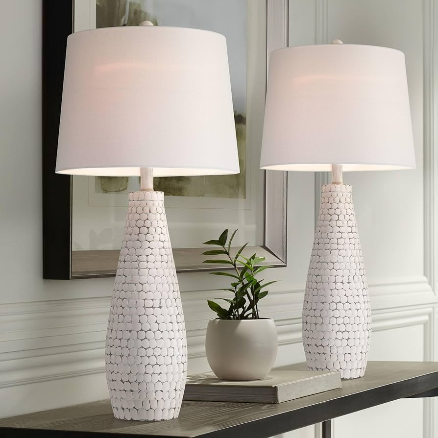 360 Lighting 29 1/2" Tall Modern Coastal End Table Lamps Set of 2 USB Port Whitewash Ceramic Fabr... | Amazon (US)