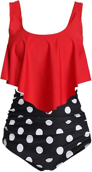 Aidotop Swimsuit for Women Top Ruffled High Waist Swimwear Two Pieces Bathing Suits Bikini Sets | Amazon (UK)