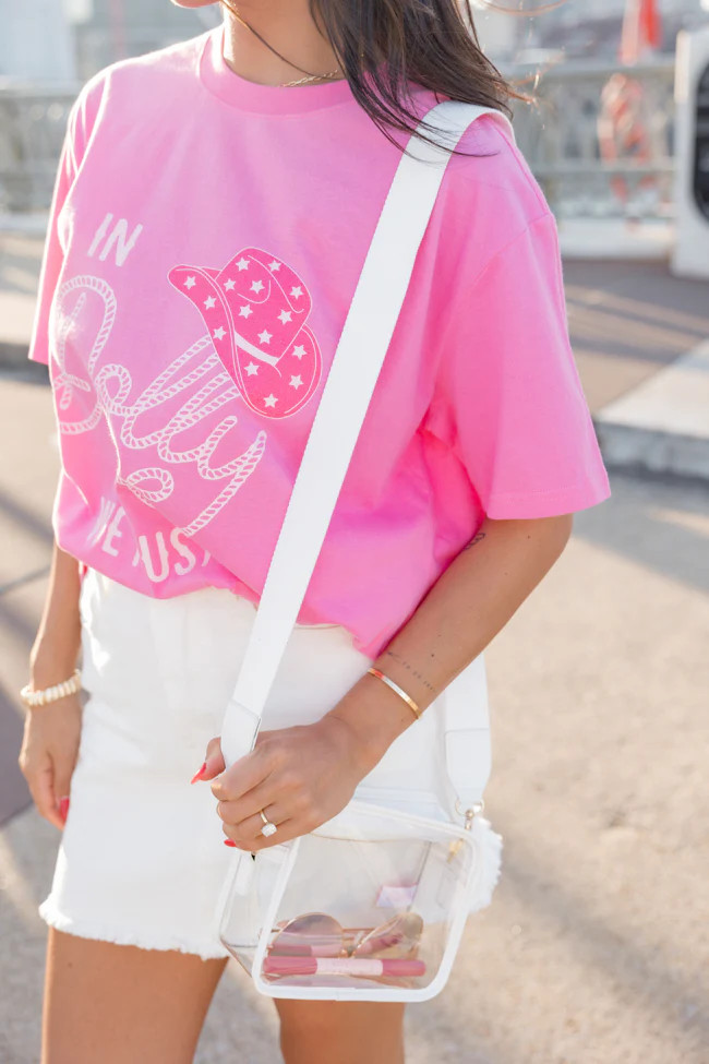 White Leather Clear Bag | Pink Lily